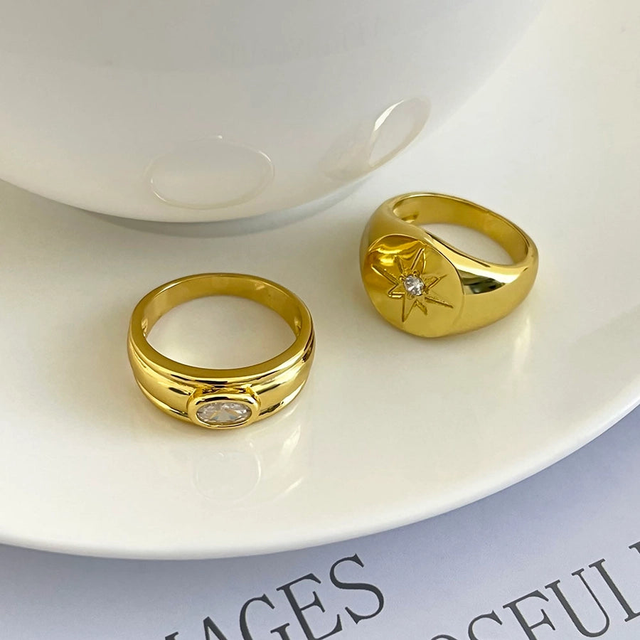 Jewelry Casual Vintage Style Classic Style Hexagram Round Copper Zircon K Gold Plated Rings