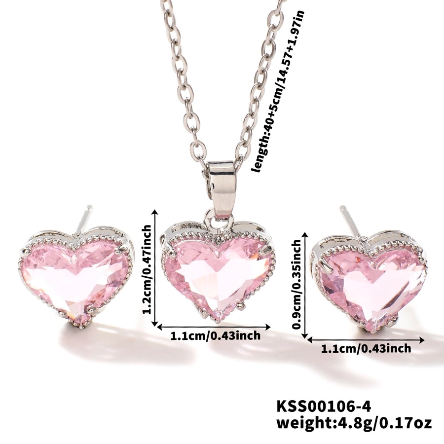 Copper Rhodium Plated Inlay Heart Shape Glass Jewelry Set