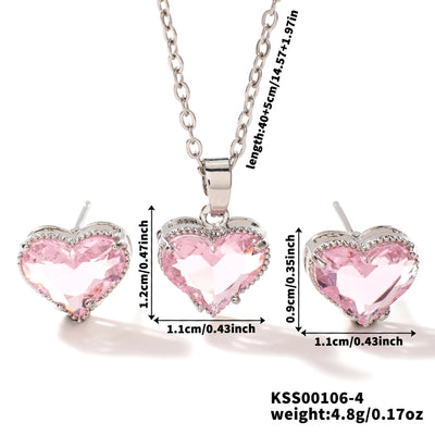 Copper Rhodium Plated Inlay Heart Shape Glass Jewelry Set