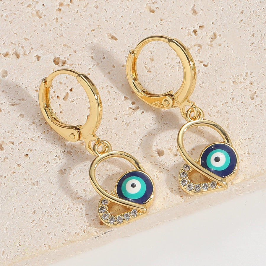 1 Pair Elegant Simple Style Commute Animal Devil's Eye Enamel Inlay Copper Zircon 14K Gold Plated Drop Earrings Earrings