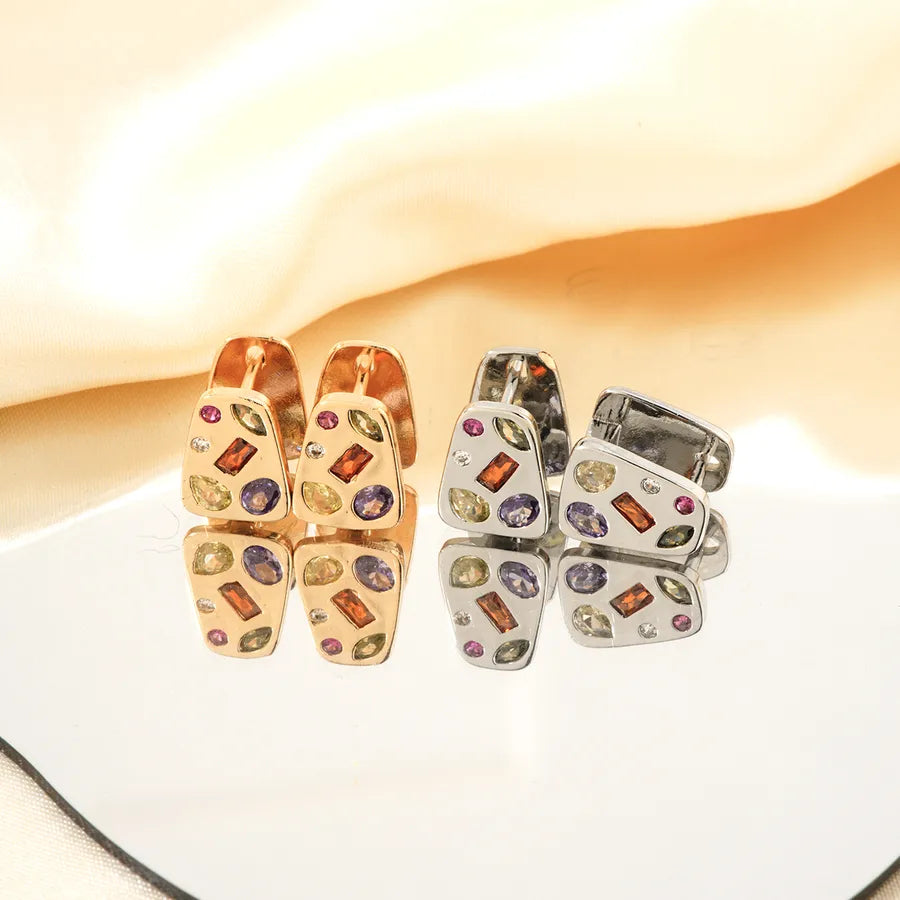 1 Pair Shiny Solid Color Inlay Copper Zircon K Gold Plated Rhodium Plated Earrings