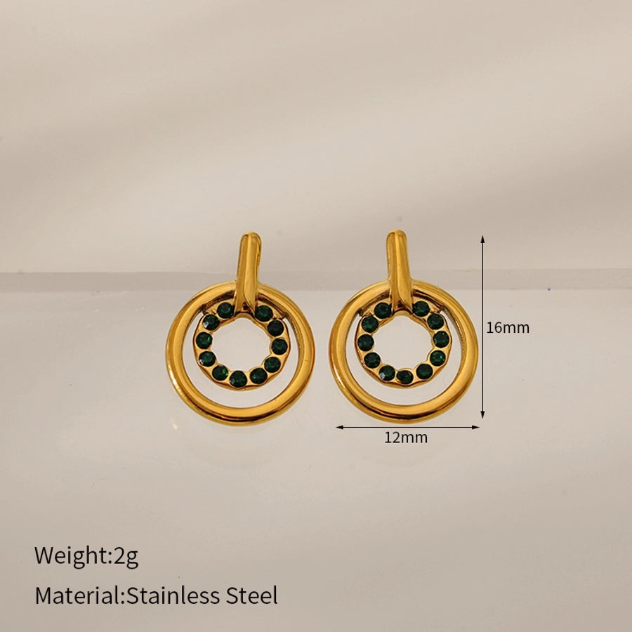 1 Pair Elegant Geometric 304 Stainless Steel Zircon Ear Studs