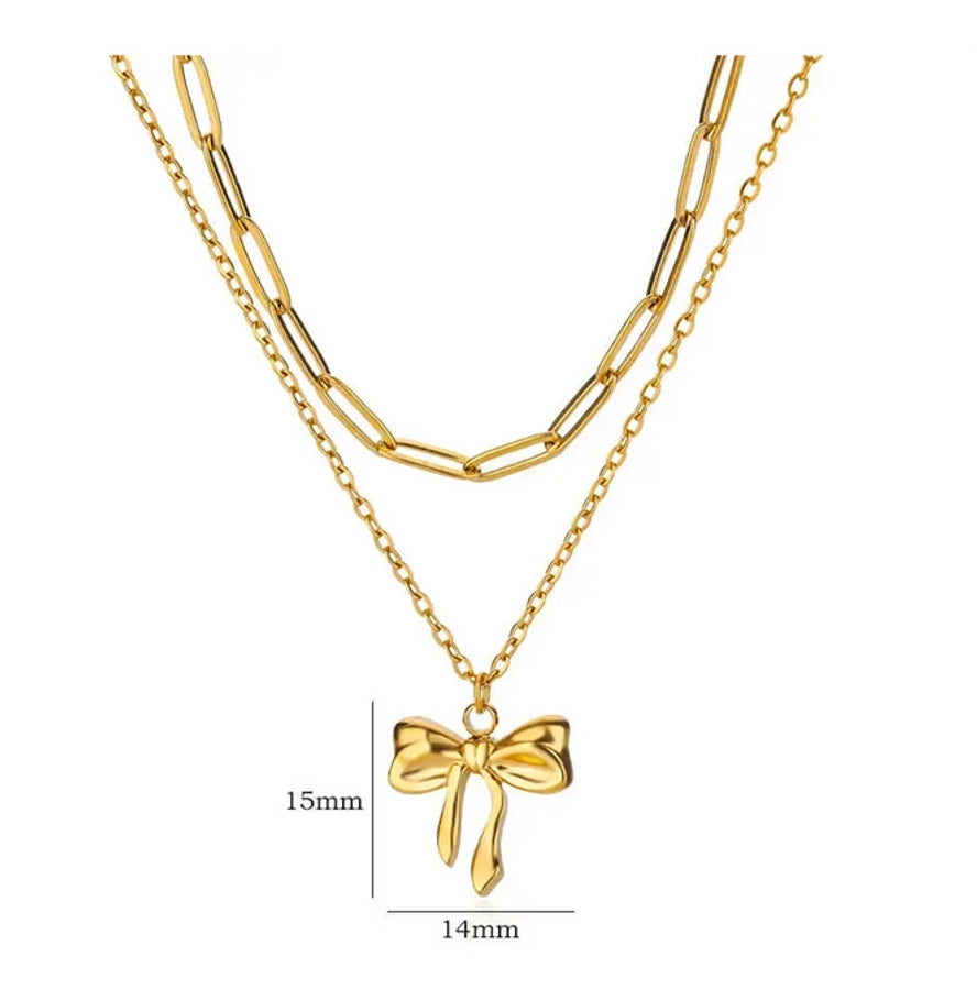 Jewelry Elegant Streetwear Bow Knot 304 Stainless Steel Plating Double Layer Necklaces