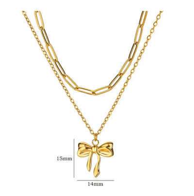 Jewelry Elegant Streetwear Bow Knot 304 Stainless Steel Plating Double Layer Necklaces