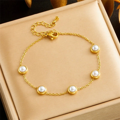 Vintage Style Pearl 304 Stainless Steel Bracelets In Bulk