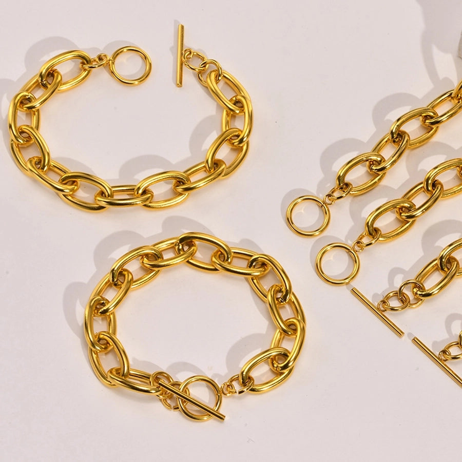 Elegant Simple Style Streetwear Solid Color 304 Stainless Steel 18K Gold Plated Bracelets In Bulk