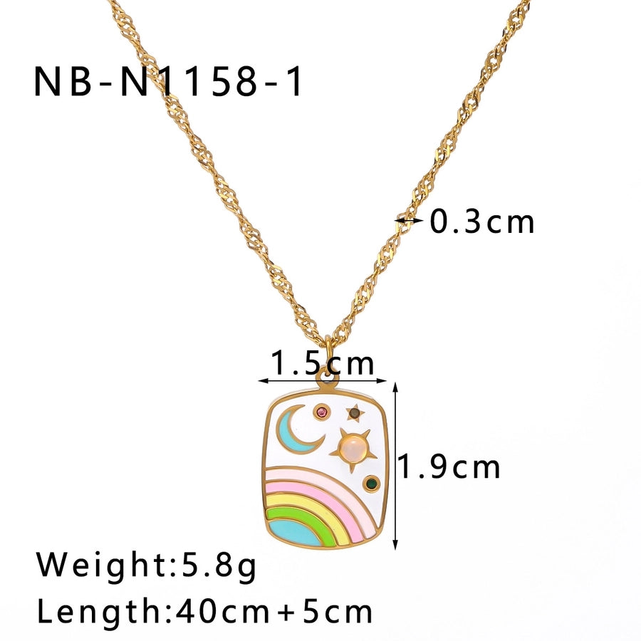 Jewelry IG Style Cute Moon Titanium Steel Enamel Plating Pendant Necklace