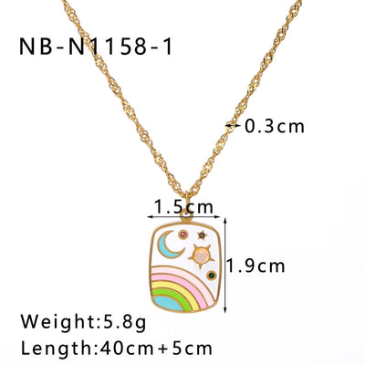 Jewelry IG Style Cute Moon Titanium Steel Enamel Plating Pendant Necklace