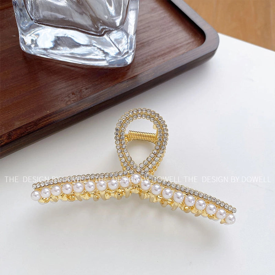 sweet solid color alloy inlay artificial pearls rhinestones hair claws 1 piece