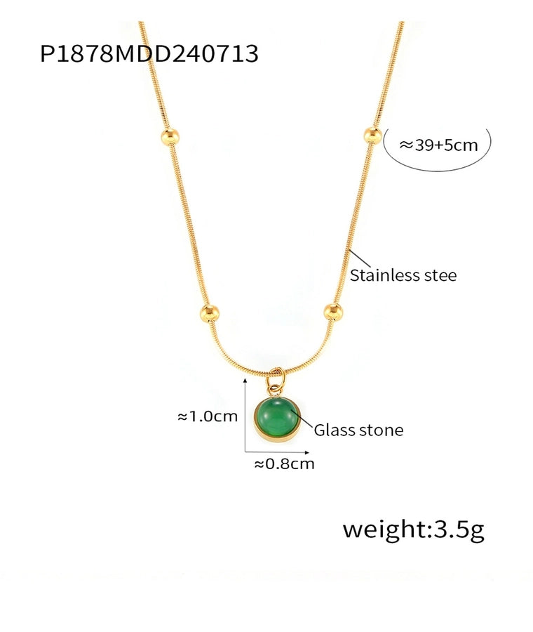 Jewelry Modern Style Commute Round 316 Stainless Steel  Titanium Steel Glass Stone Inlay Pendant Necklace Necklace