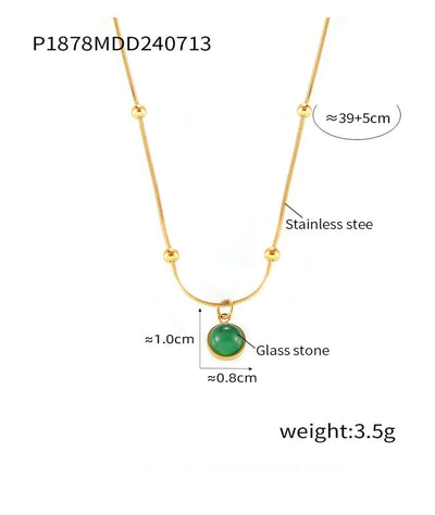 Jewelry Modern Style Commute Round 316 Stainless Steel  Titanium Steel Glass Stone Inlay Pendant Necklace Necklace