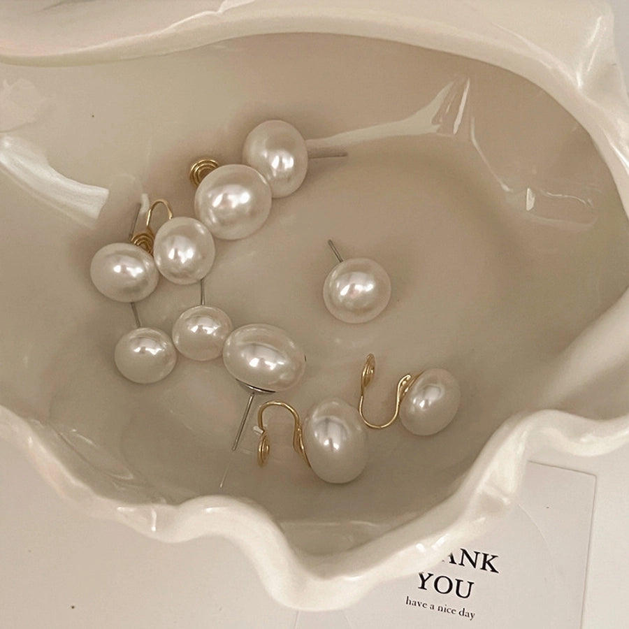 Bright Pearl silver stud earrings  new fashion mosquito coil ear clip commuter good quality earrings Korean temperament online celebrity
