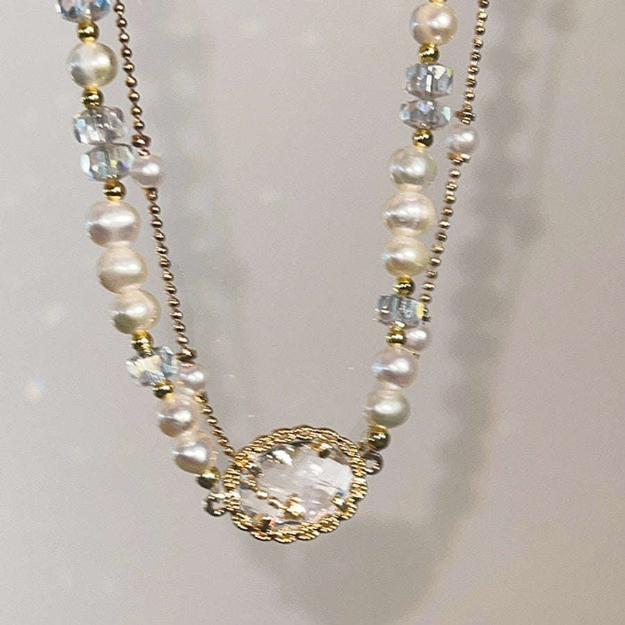 Simple Style Classic Style Round Artificial Crystal Imitation Pearl  Layered Necklaces