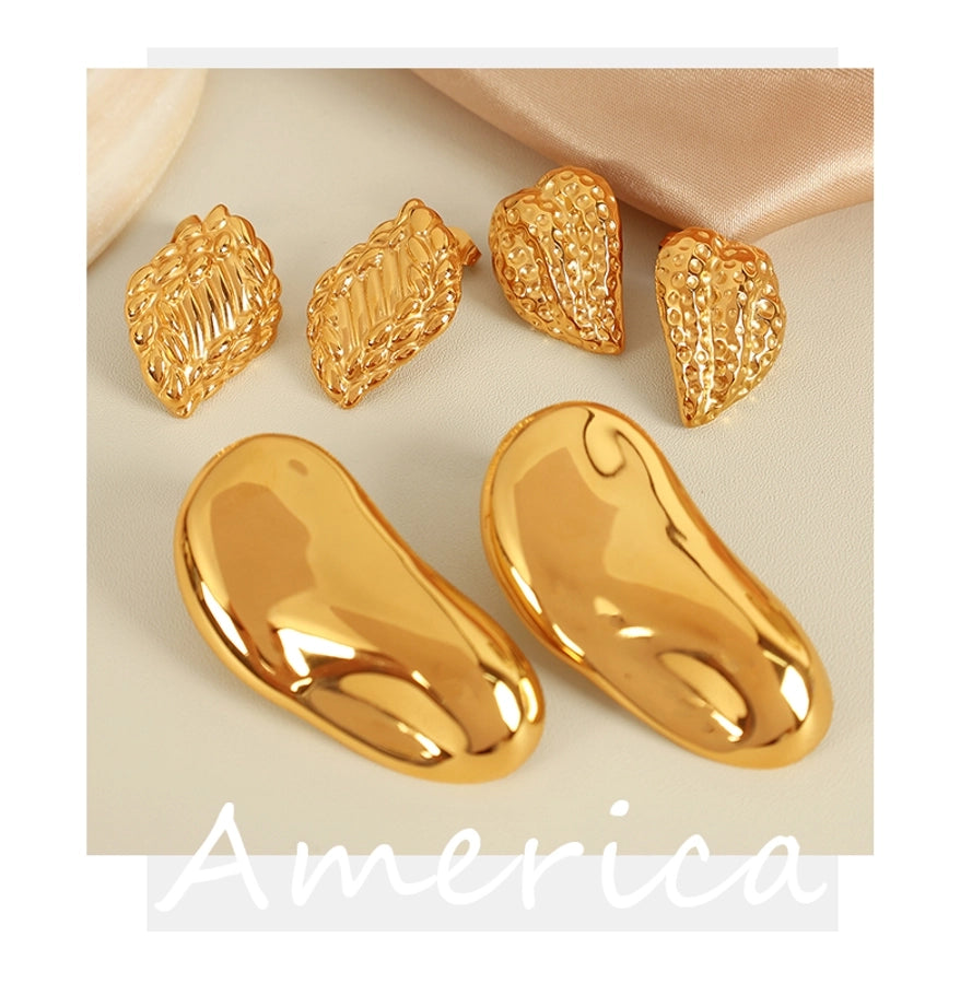 1 Pair IG Style Retro Geometric Polishing Plating 304 Stainless Steel 18K Gold Plated Ear Studs
