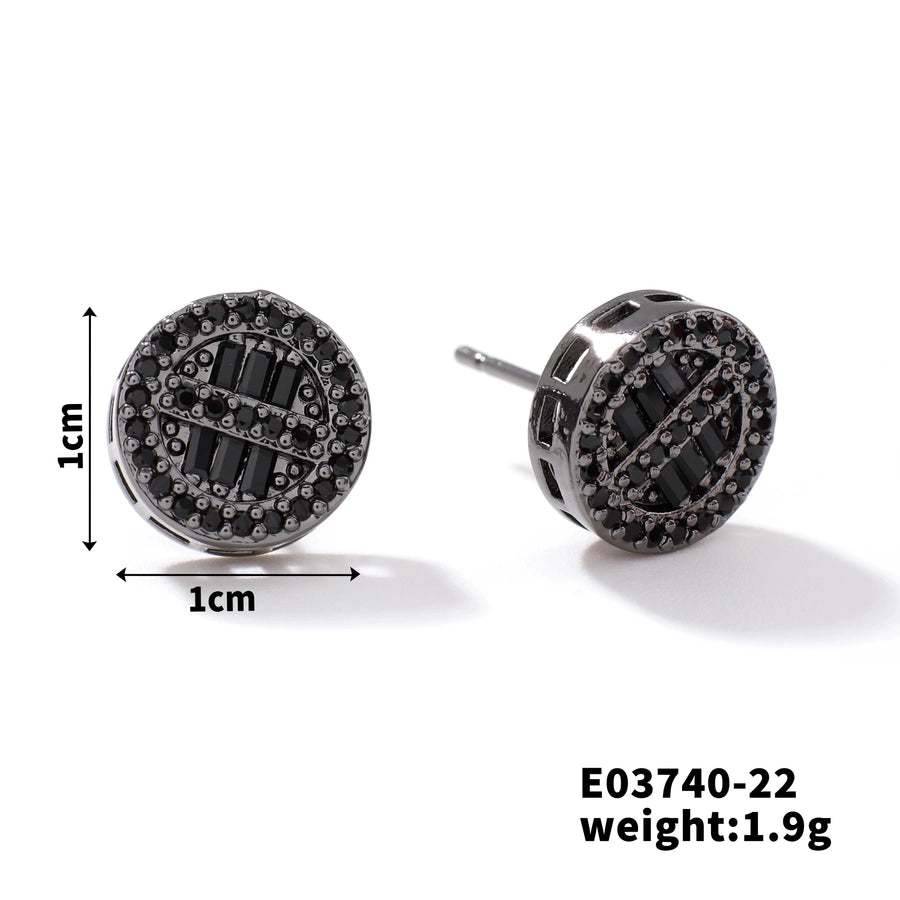 1 Piece Hip-Hop Retro Streetwear Geometric Inlay Copper Zircon Rhodium Plated Ear Studs