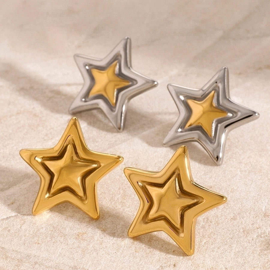 1 Pair Classic Style Commute Pentagram Mixed Metal Plating 304 Stainless Steel 18K Gold Plated Ear Studs