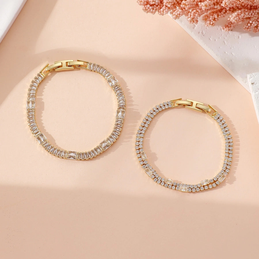 Copper Plating Inlay Geometric Zircon Bracelets