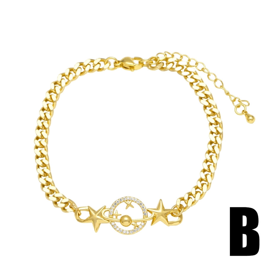 Copper 18K Gold Plated Inlay Star Moon Zircon Bracelets
