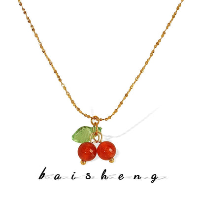 Jewelry Cute Cherry Titanium Steel Plating Pendant Necklace