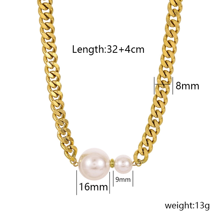 Jewelry Retro Simple Style Round 304 Stainless Steel Pearl Pendant Necklace