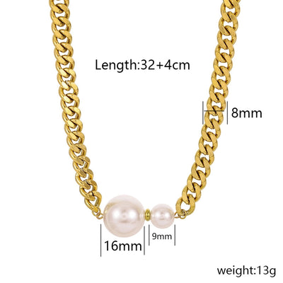 Jewelry Retro Simple Style Round 304 Stainless Steel Pearl Pendant Necklace