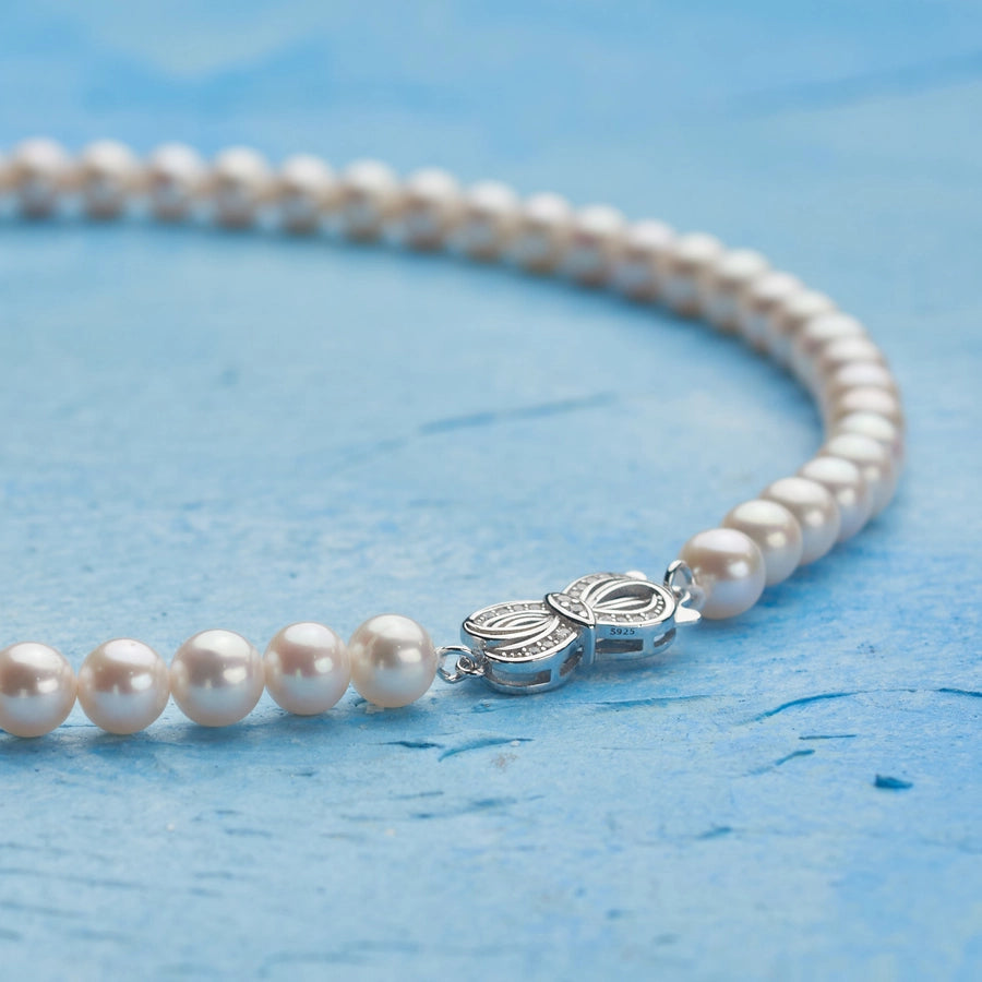 925 Sterling Silver Beaded Chain Beaded Metal Button Round Freshwater Pearl Necklace