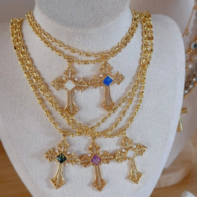 Mother pearl shellfish Copper Plating Cross Pendant Necklace