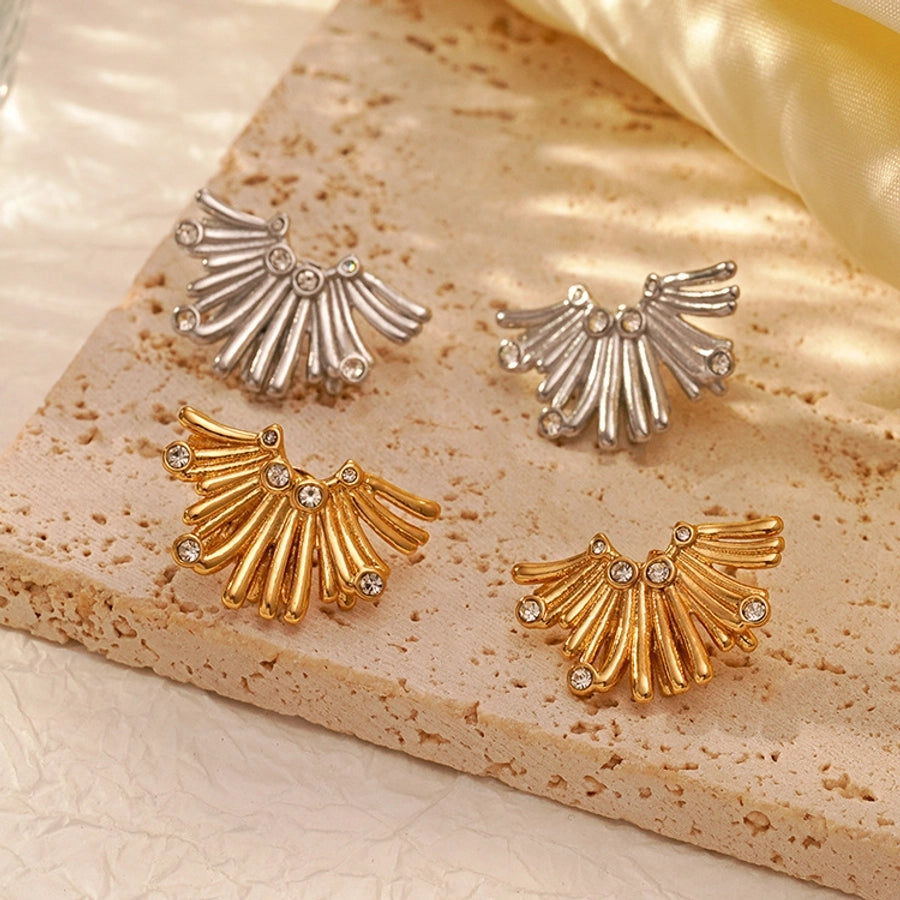 1 Pair IG Style Irregular Solid Color Lines Plating Inlay 304 Stainless Steel Rhinestones 18K Gold Plated Ear Studs