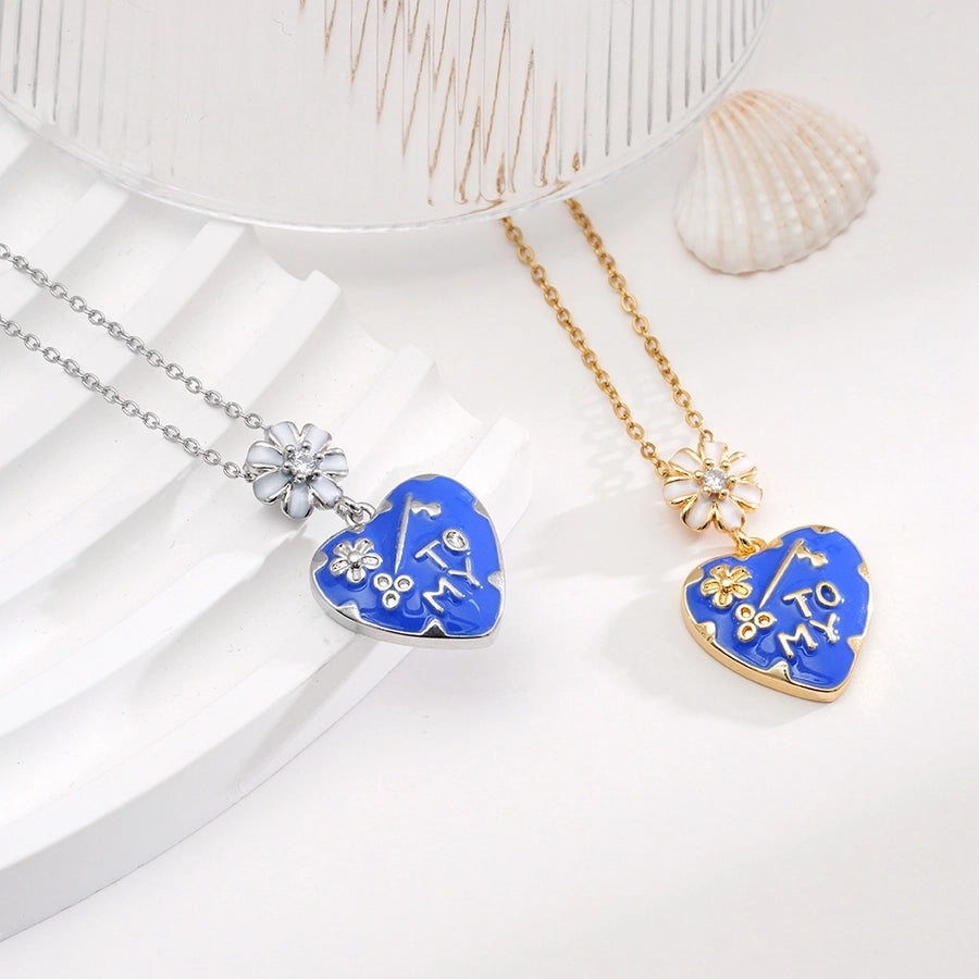 Jewelry IG Style Sweet Heart Shape Flower 304 Stainless Steel Copper Zircon 18K Gold Plated Enamel Inlay Pendant Necklace
