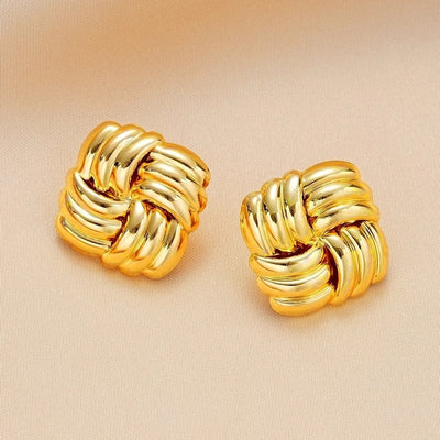 1 Pair Exaggerated Square Stripe Plating Alloy Gold Plated Ear Studs