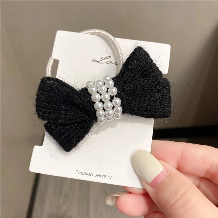 autumn and winter new bow wool simple headband female online influencer ins rubber band female hair tie pearl tie waist hair ring