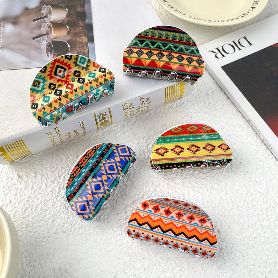 Women's Casual Bohemian Printing Acetic acid sheets Hair Claws
