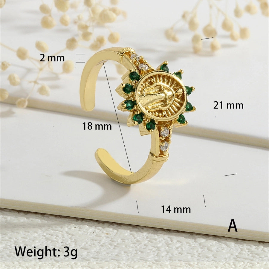 Copper Inlay Human Geometric Virgin Mary Zircon Open Rings