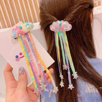 HD20355A12 Japanese and Korean Sequin Tassel Color Sequin Pendant Children's Cloud Hairpin Duckbill Clip Tail Clip Tide