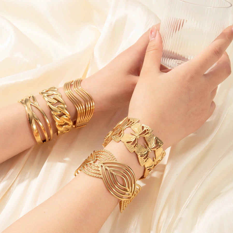 Vintage Style Simple Style Roman Style Solid Color Butterfly 304 Stainless Steel Bangle In Bulk