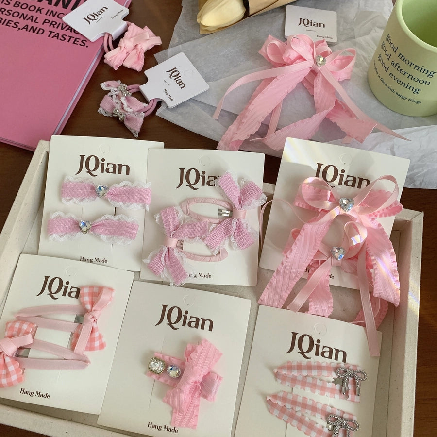 Women's Sweet Bow Knot Cloth Inlay Rhinestones Hair Clip Hair Tie