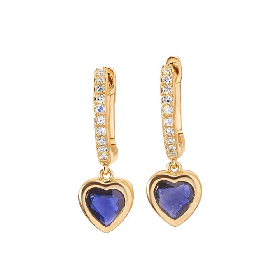 1 Pair IG Style Shiny Heart Shape Inlay Copper Zircon Gold Plated Drop Earrings