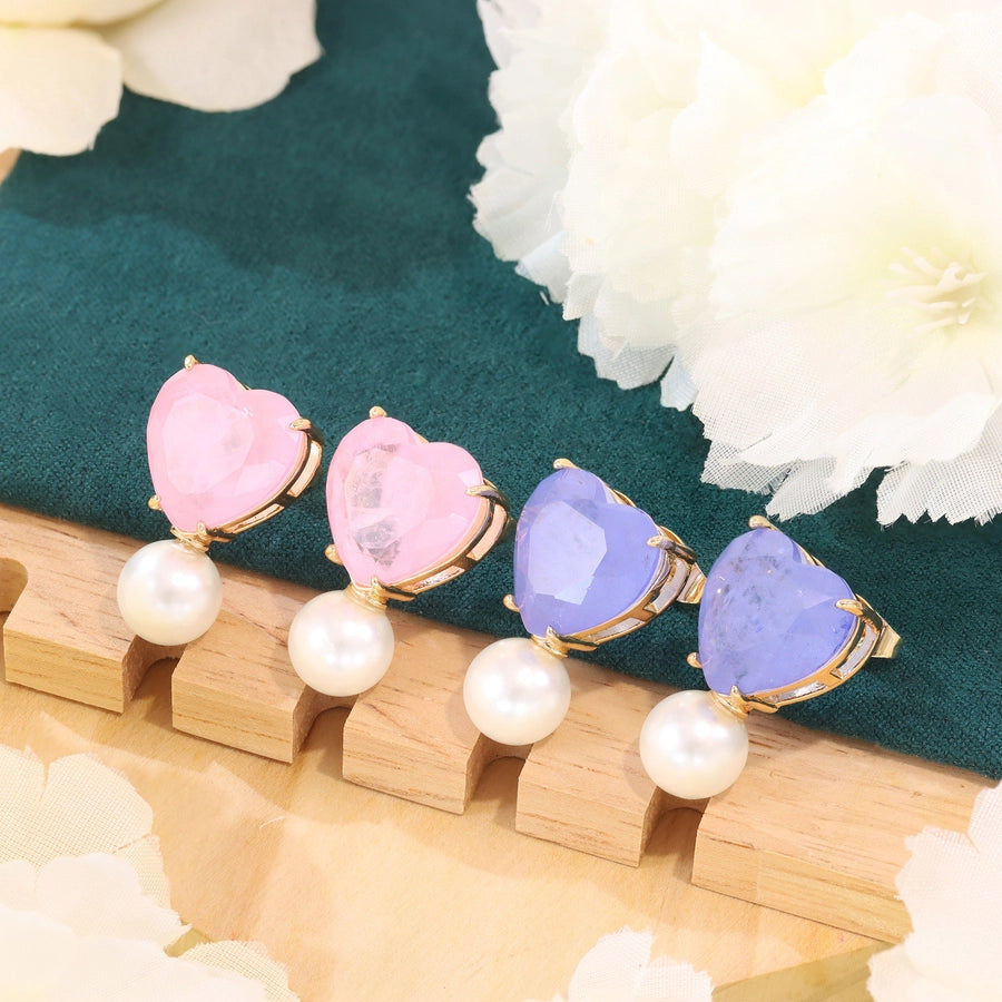 1 Pair Elegant Simple Style Heart Shape Plating Copper Drop Earrings