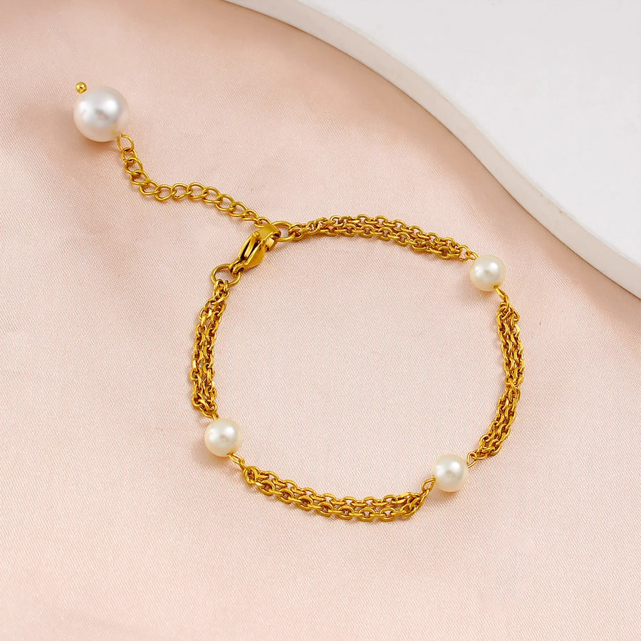 Jewelry French Style Geometric 304 Stainless Steel Glass Pearl 18K Gold Plated Bracelets Necklace