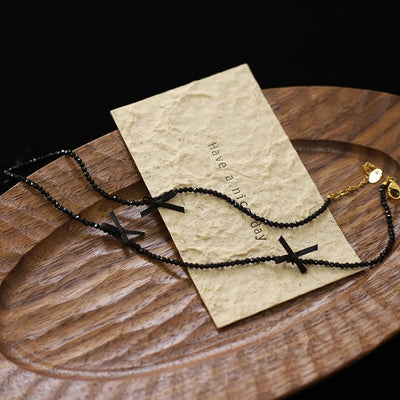 Jewelry Cute Bow Knot 304 Stainless Steel Cloth Glass Beaded Handmade Necklace