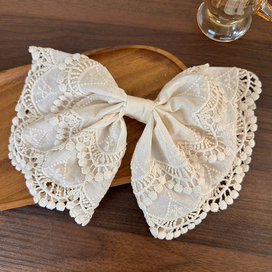 Korean Style White Lace Embroidered Bow Half-Tie Hairpin Women's Head  New Style High-end Elegant Headwear