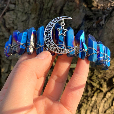 retro star moon crown alloy natural crystal crown