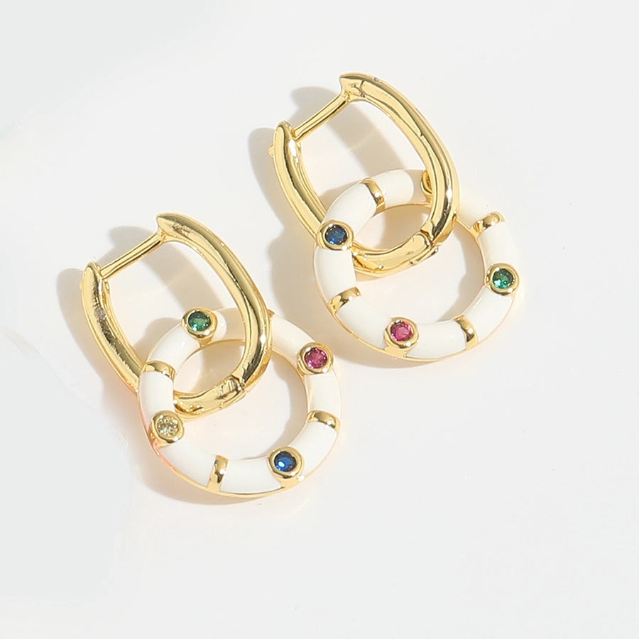 1 Pair Elegant Simple Style Solid Color Plating Inlay Copper Zircon 14K Gold Plated Drop Earrings