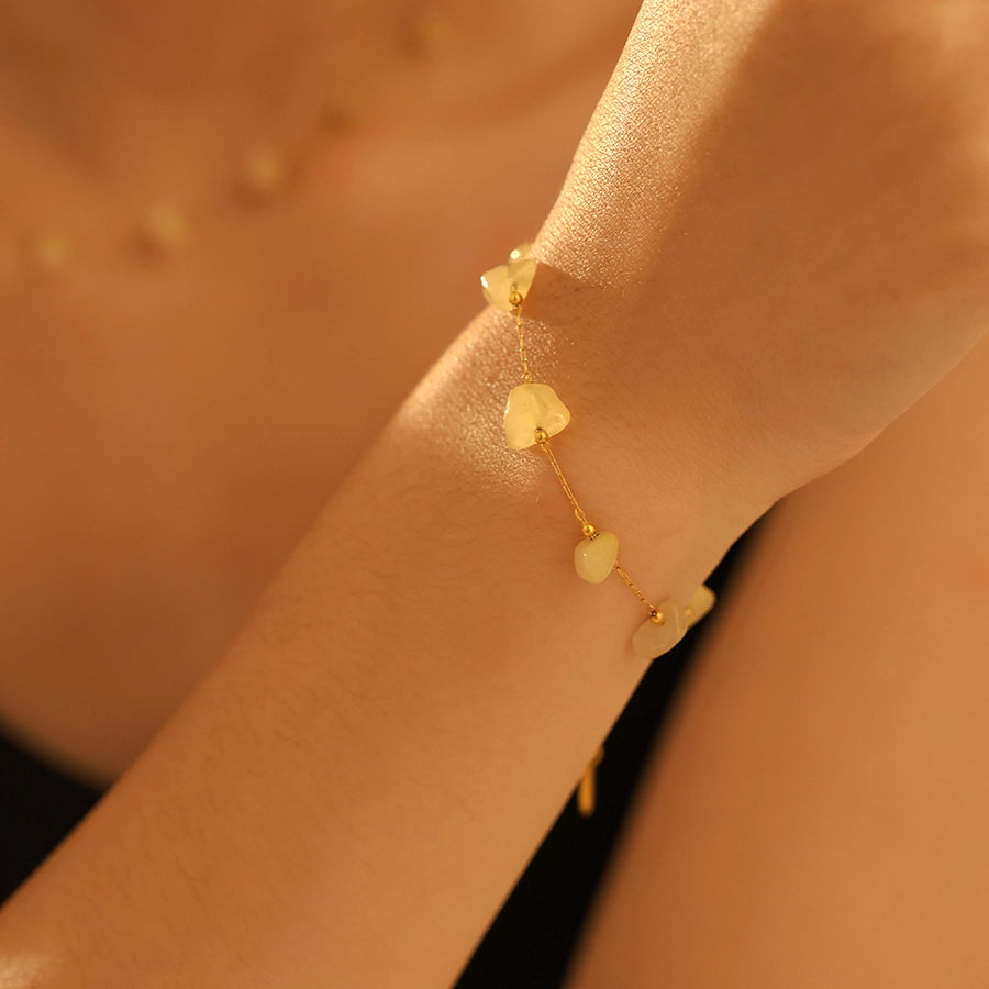 Europe and America  New Natural Stone Temperament Clavicle Necklace Bracelet Stainless Steel Non-Fading Light Luxury Jewelry Suit