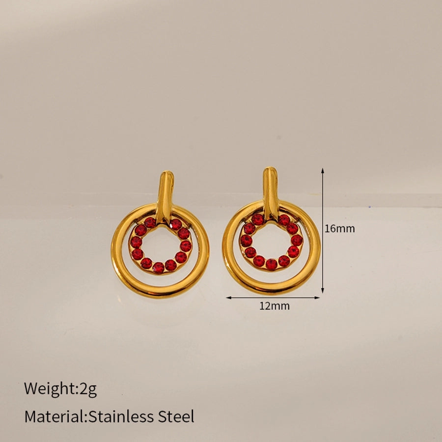 1 Pair Elegant Geometric 304 Stainless Steel Zircon Ear Studs