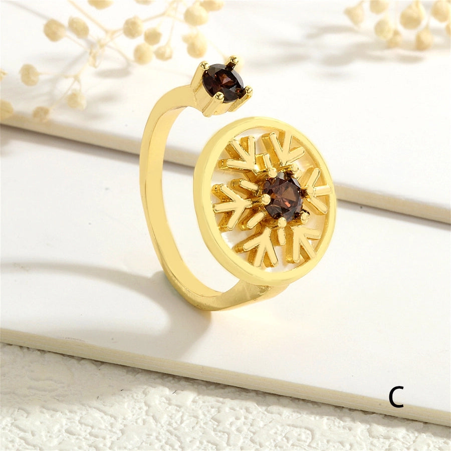 Copper Inlay Snowflake Zircon Open Rings