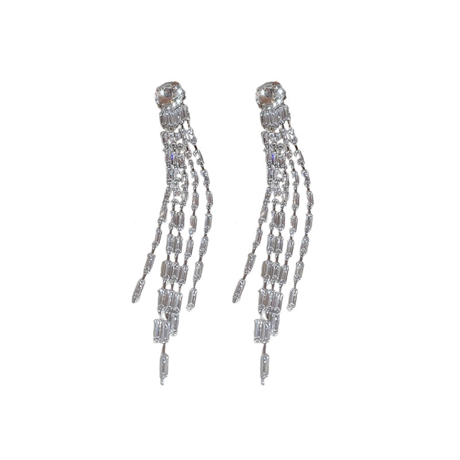 1 Pair Elegant Lady Geometric Tassel Copper Rhinestones Drop Earrings