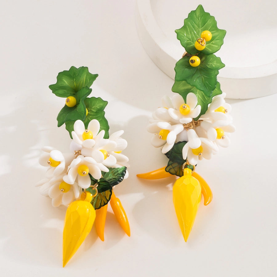 1 Pair Elegant Luxurious Flower Alloy Resin Gold Plated Silver Plated Drop Earrings