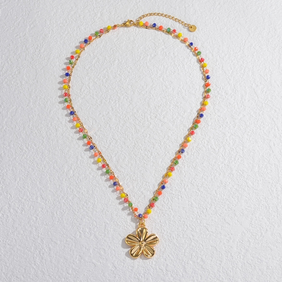 Jewelry Casual Simple Style Sun Flower 304 Stainless Steel Double Layer Necklaces