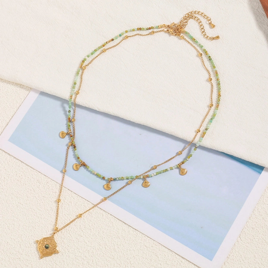 Vacation Beach Irregular 304 Stainless Steel natural stone Beaded Chain Pendant Necklace In Bulk